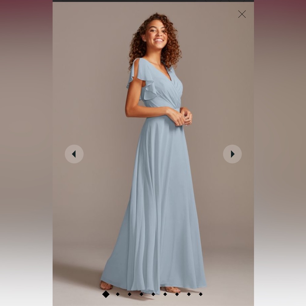 Flutter sleeve and full skirt maxi dress. Size 14. Dusty Blue color. David’s Bri